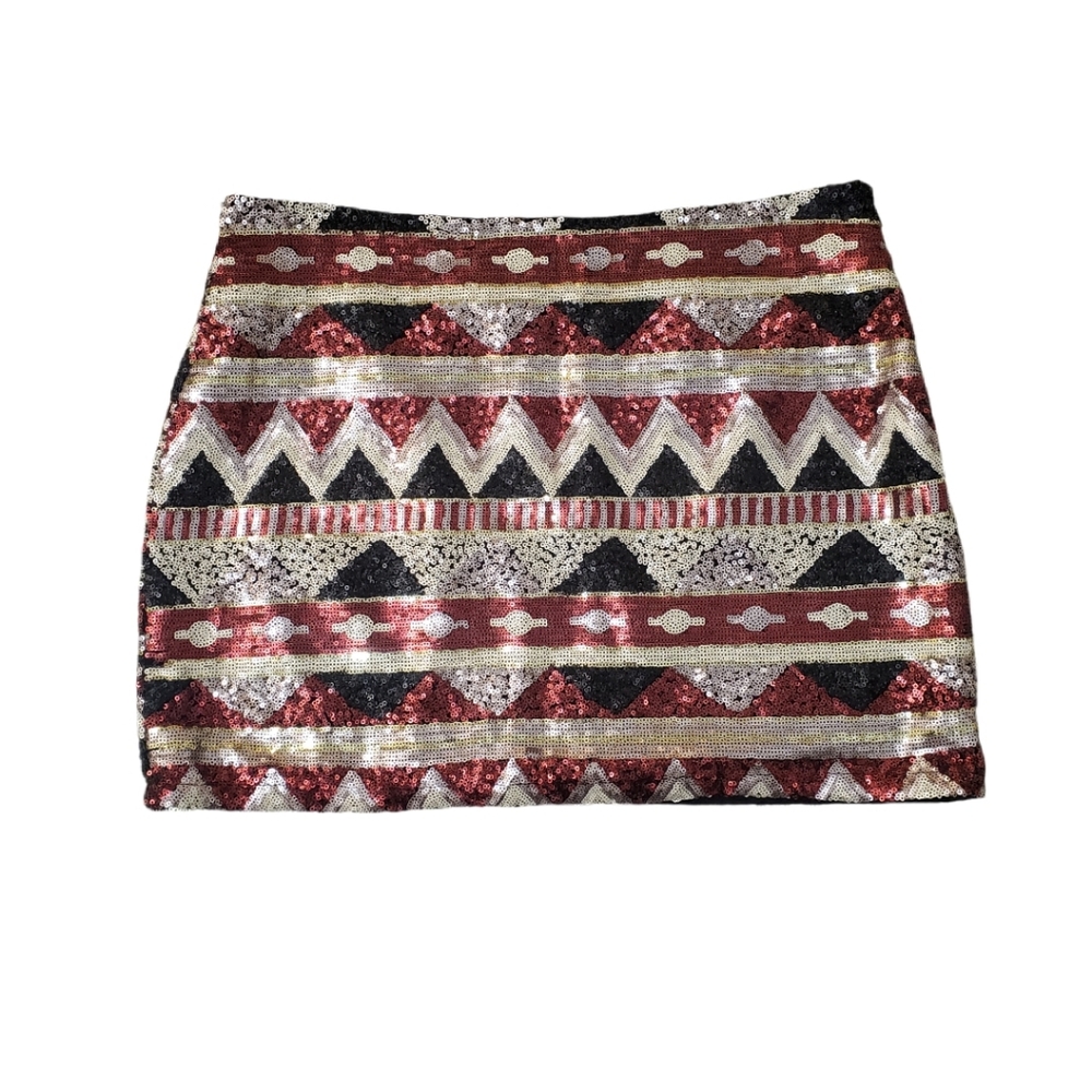 Forever 21 Women's Geometric Multi-Color Sequin Mini Skirt Large